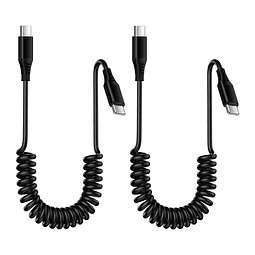 Cable USB C a USB C en espiral, paquete de 2, 3 pies, cargad