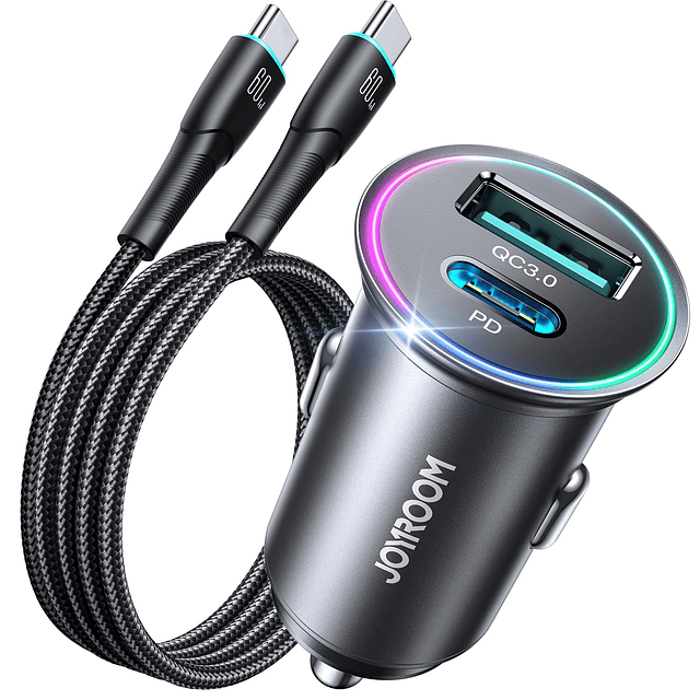 Cargador de coche USB C 60 W PD&QC3.0 Adaptador de cargador