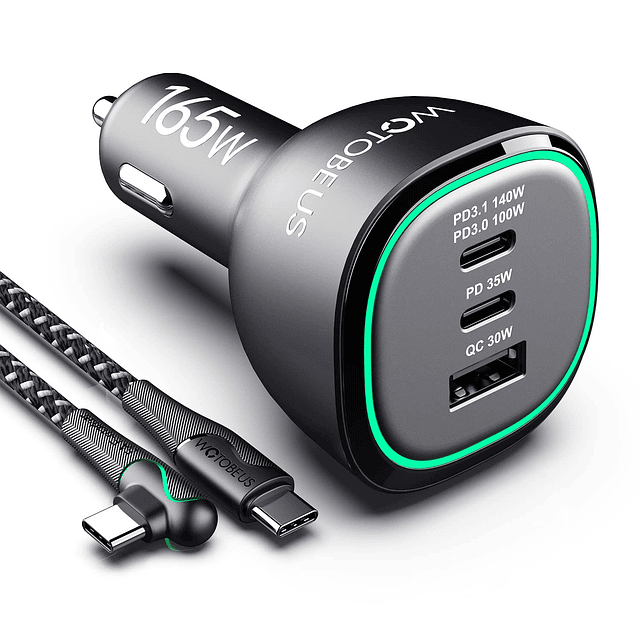 Adaptador de cargador de coche USB C de 165 W Carga súper rá