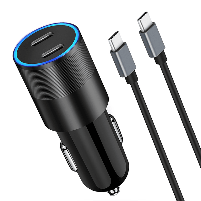 Adaptador rápido USB C para coche, dos puertos PD 3.0, carga