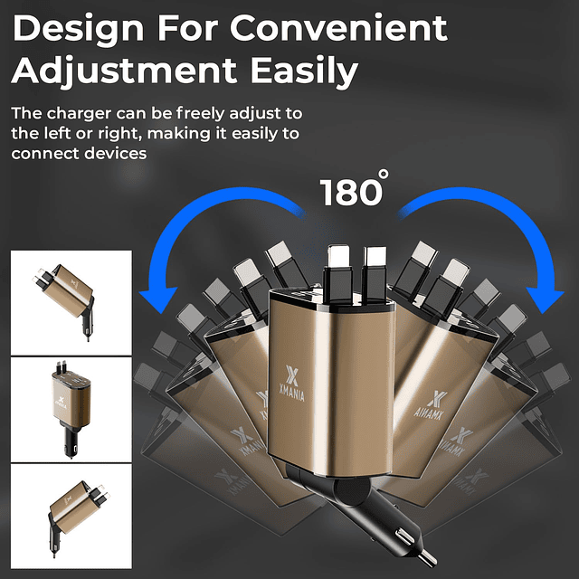 Adaptador de cargador de coche retráctil 4 en 1 para iPhone