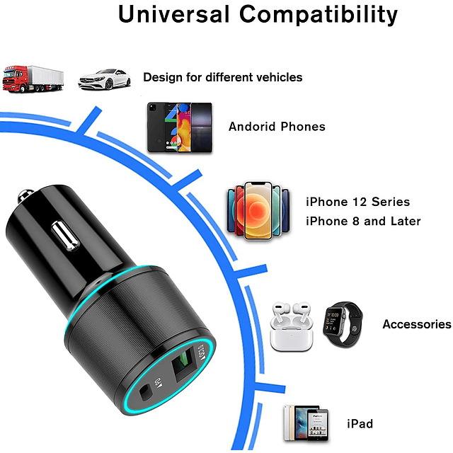 Cargador Rápido para Automóvil de 21W para Automóvil y Camió