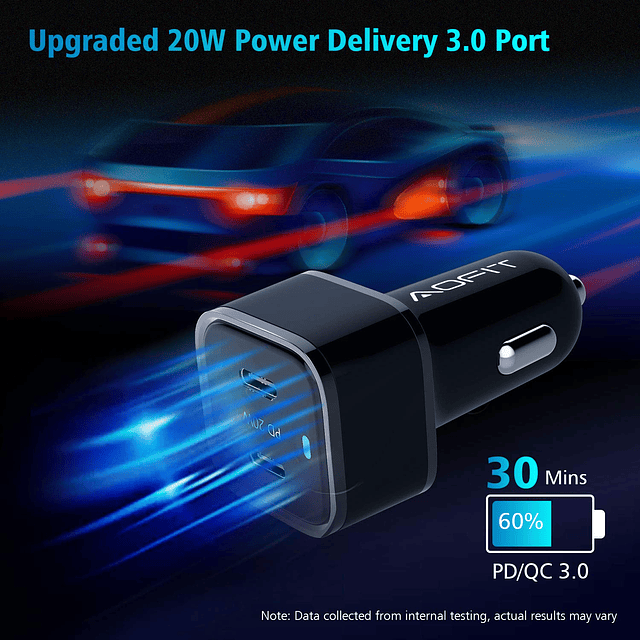 Cargador de coche dual USB C para iPhone, 40 W, 2 puertos ti