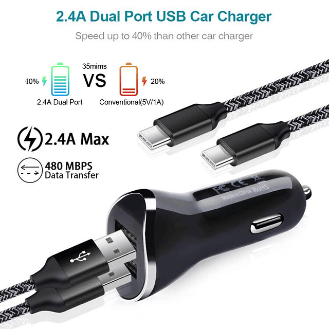 Cable cargador USB tipo C para Moto Motorola G Power G Stylu