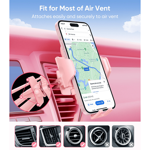 Soporte para teléfono rosa para su automóvil [Robusto y segu