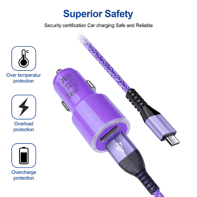 Cargador de coche rápido dual de 4,8 A con cable micro USB A