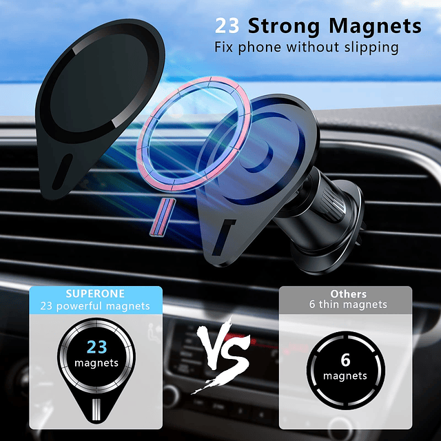 Mag Safe Car Mount Ventilación, [23 imanes N55 fuertes] Sopo