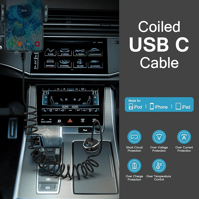 Cargador de coche retráctil Android de carga rápida para iPh