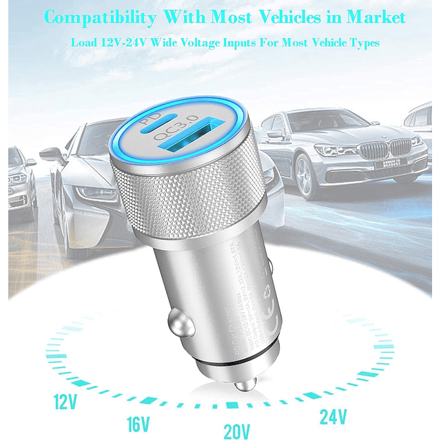 Paquete de 2 cargadores de coche USB C de carga rápida, 48 W