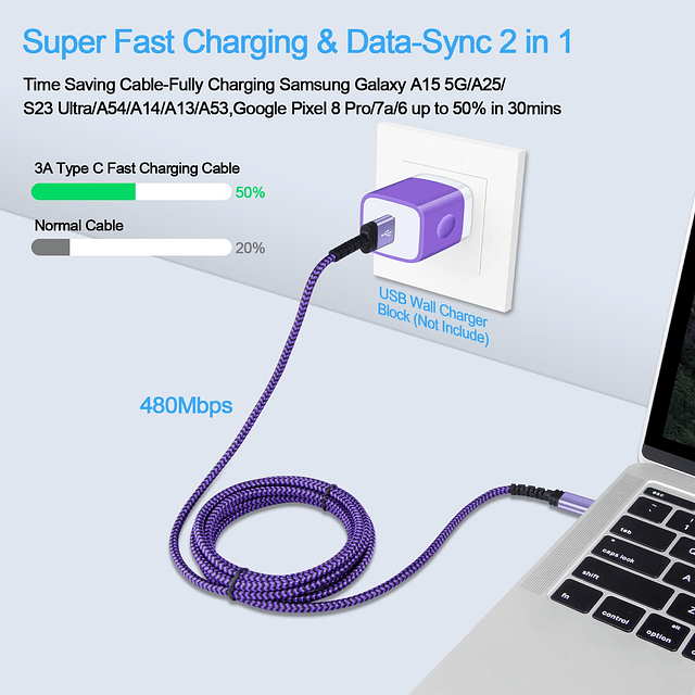 Paquete de 3 cables de carga rápida Samsung de 10 pies USB t