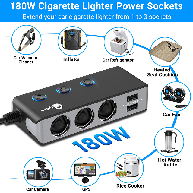 Divisor de encendedor de cigarrillos de carga rápida 3.0, 3