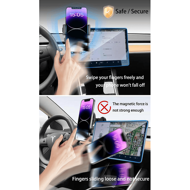 Soporte para teléfono con pantalla Tesla con diseño de segur