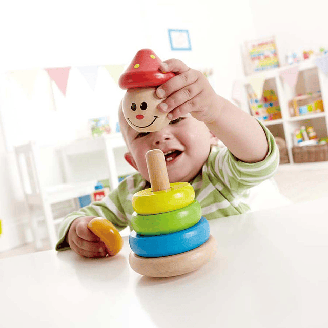 Juguete de anillo de madera para niños pequeños apilador de