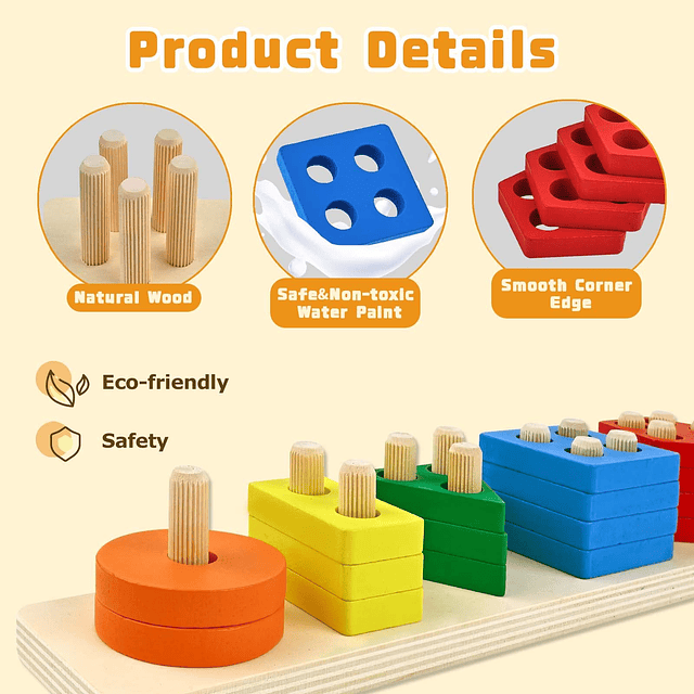 Juguetes de madera para clasificar y apilar para 1 2 3 años,