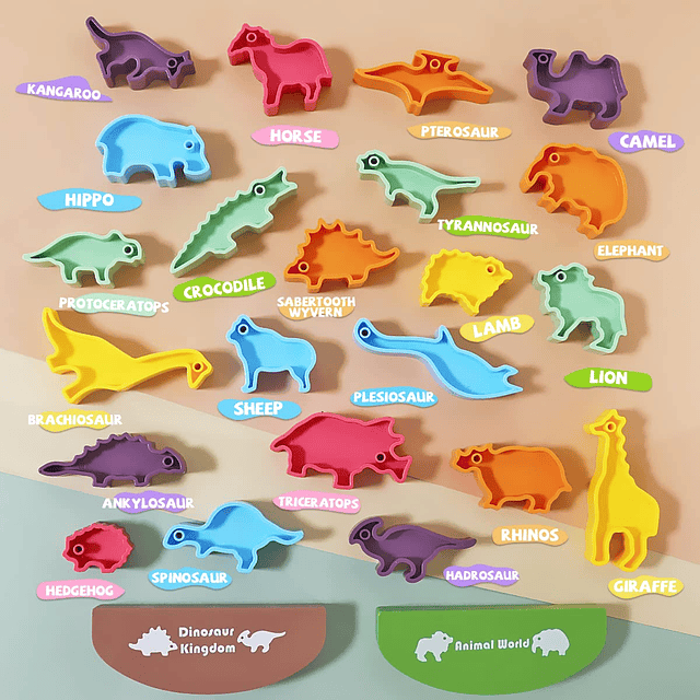 Juego de juguetes apilables de dinosaurios para niños, 24 pi