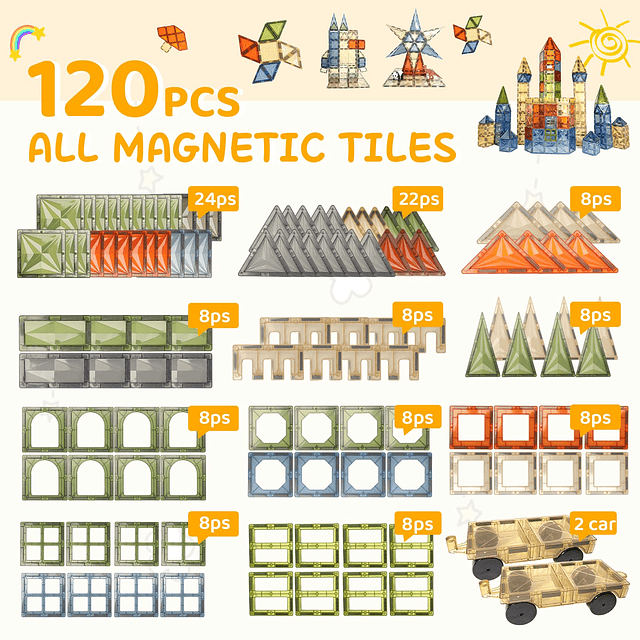 120 piezas de azulejos magnéticos, bloques magnéticos marron