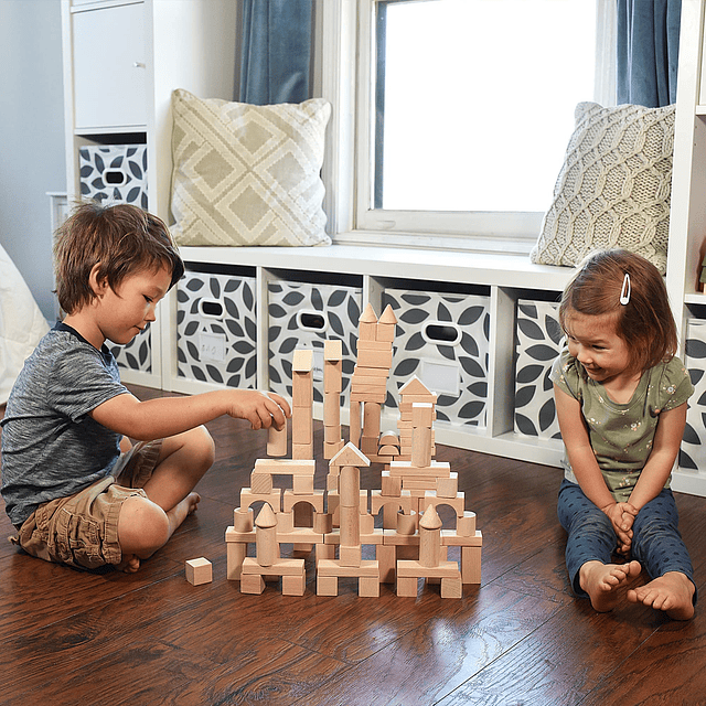 Pidoko Bloques de madera para niños – 100 piezas – Bloques d