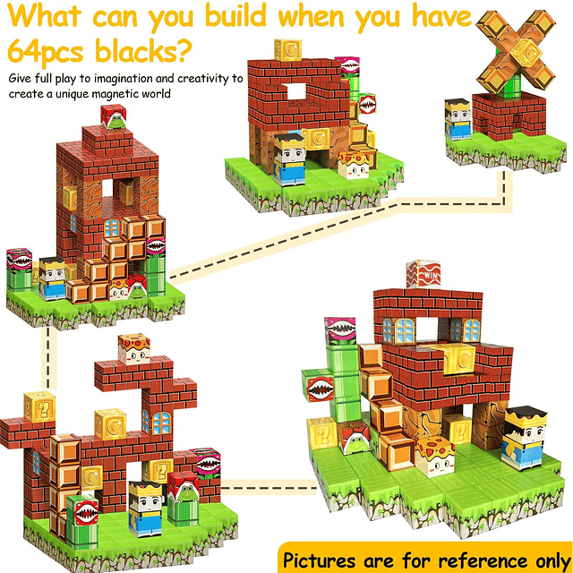 Bloques magnéticos, 64 piezas de bloques de construcción mag