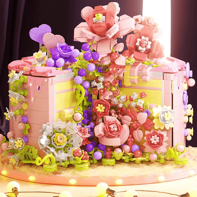 Cakey rosa con flores, ramo de rosas para diversión, juguete