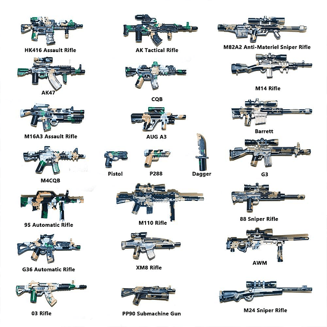 Más de 200 piezas de paquetes de armas militares, kits de ac