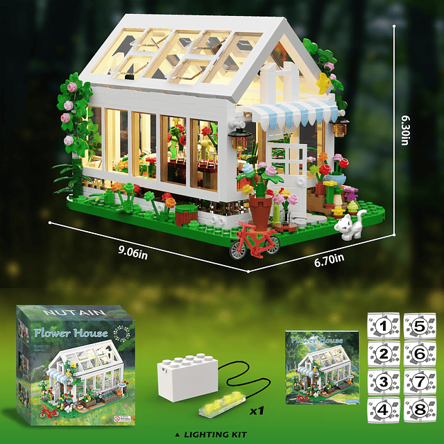 Juego de construcción de casa de flores con luz LED, regalos