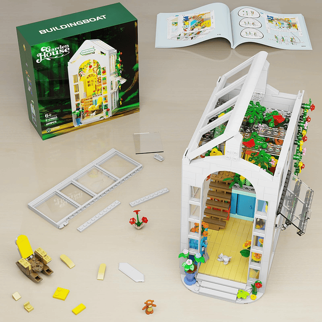 Juego de construcción de casa de flores con luz LED, kit de