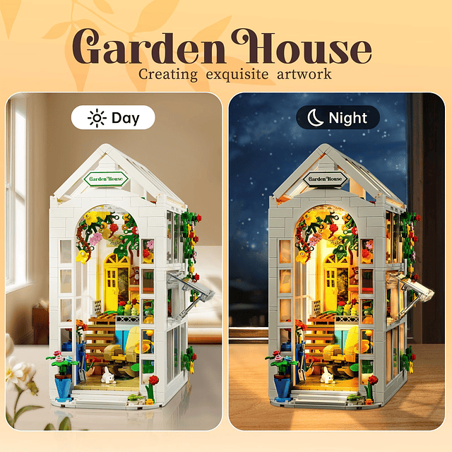 Juego de construcción de casa de flores con luces LED, jugue