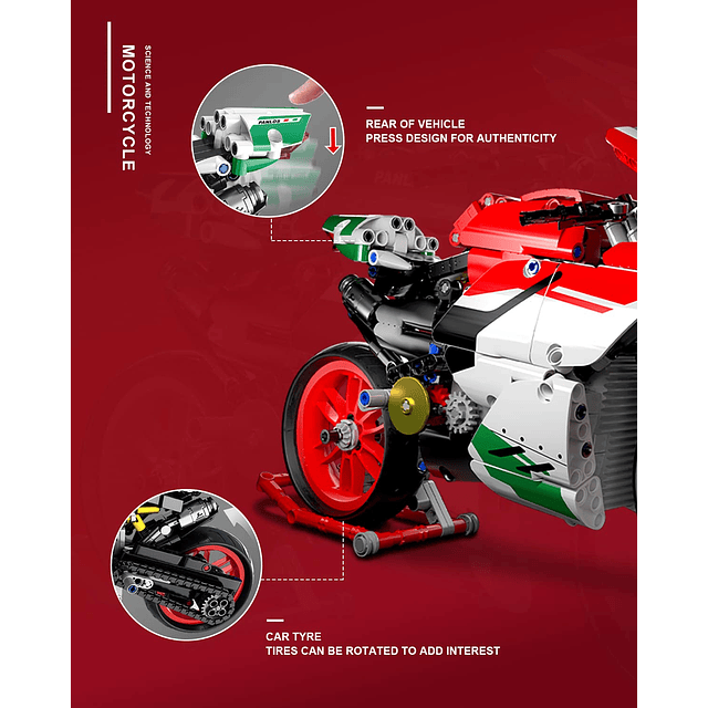 Juego de bloques de construcción modelo V4 de motocicleta, l