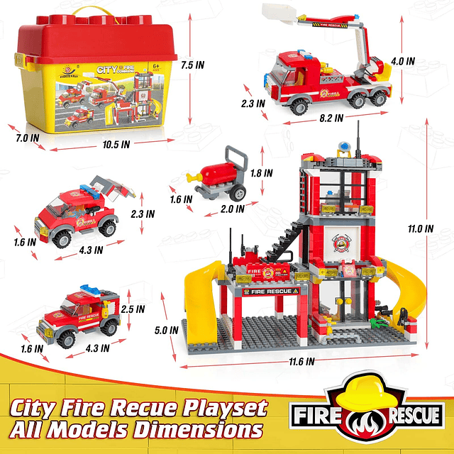 City Fire Station Juego de construcción de juguetes, con 3 j