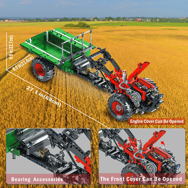 17005 Technic RC Farm Tractor Toy con remolque, control remo