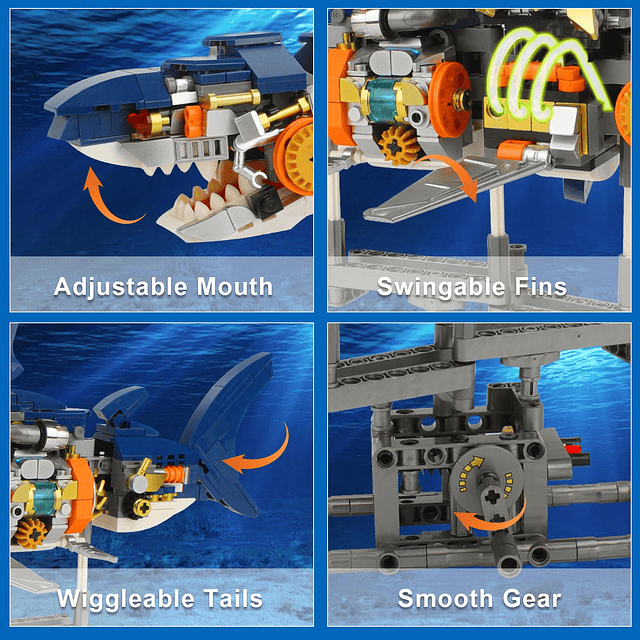 Juego de bloques de construcción de tiburones, juego de cons