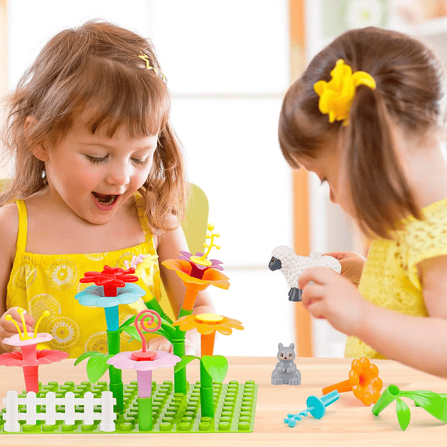 Juego de juguetes de construcción de flores para niñas peque