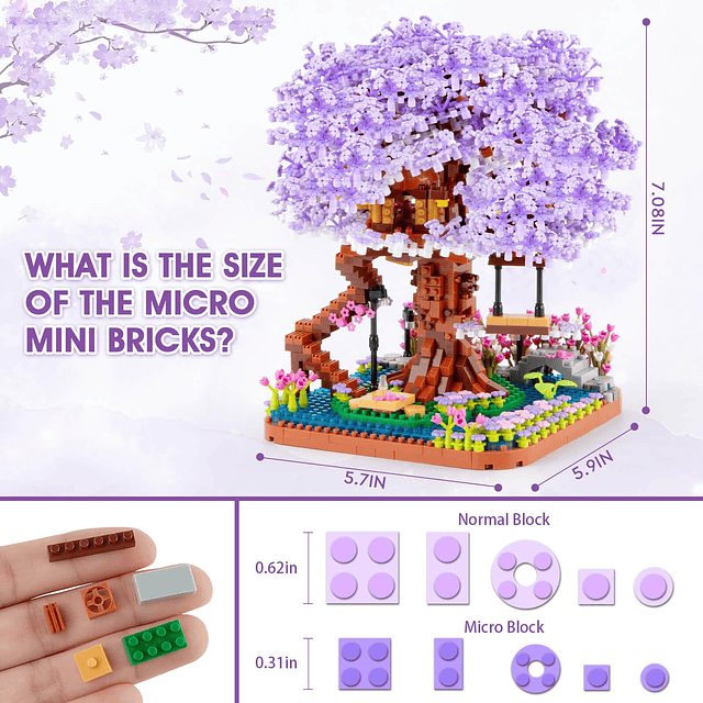 Juego de micro construcción de árbol bonsái de flor de cerez