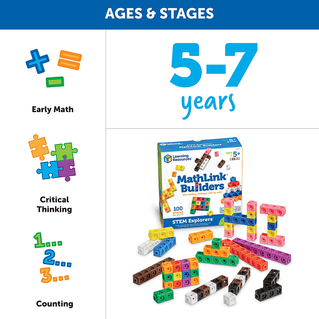 STEM Explorers MathLink Builders - 100 piezas, edades 5+, ac