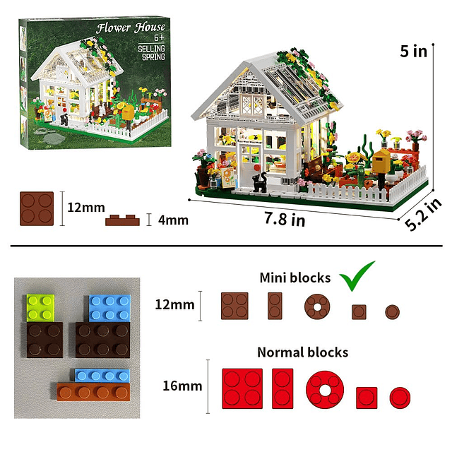 Mini juego de construcción de casa de flores con LED, juguet