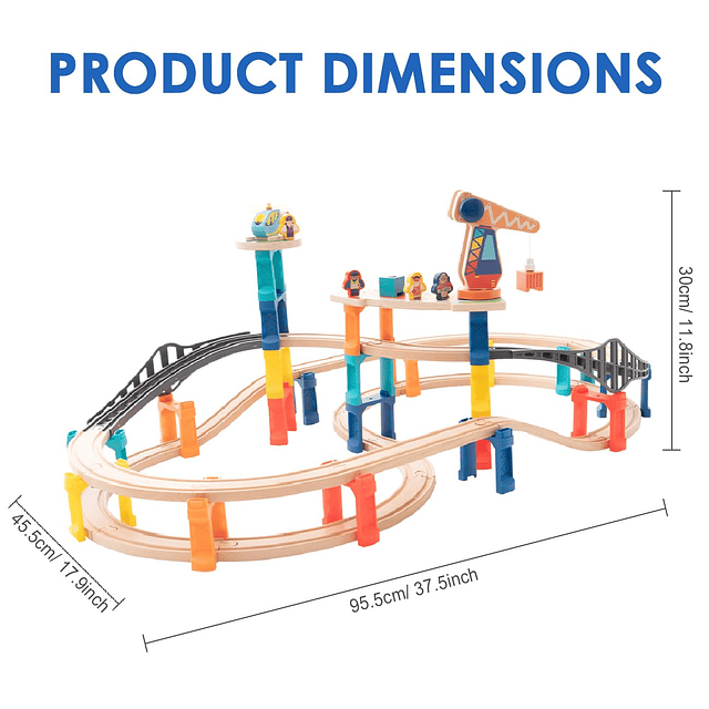Juego de 60 vías de tren de madera, longitud de vía de 203 p