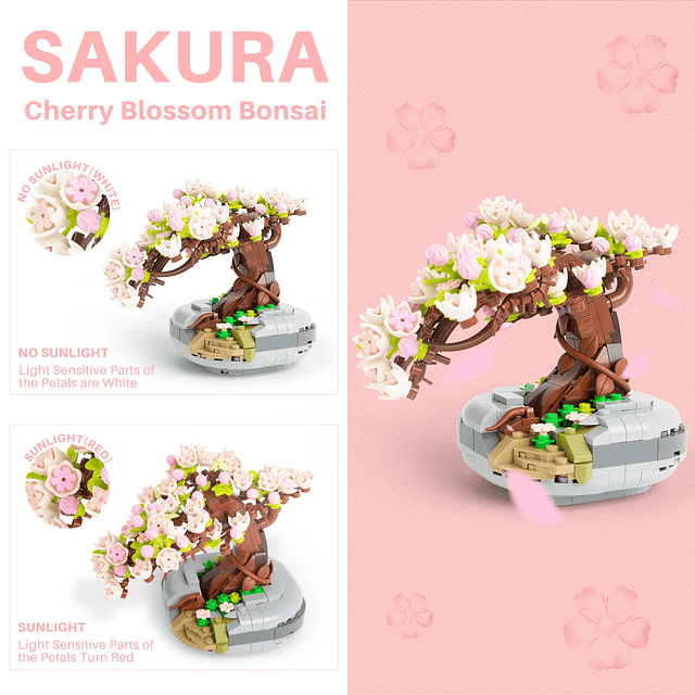 Mini Ladrillos Modelo de Árbol Sakura, Bloques de Construcci