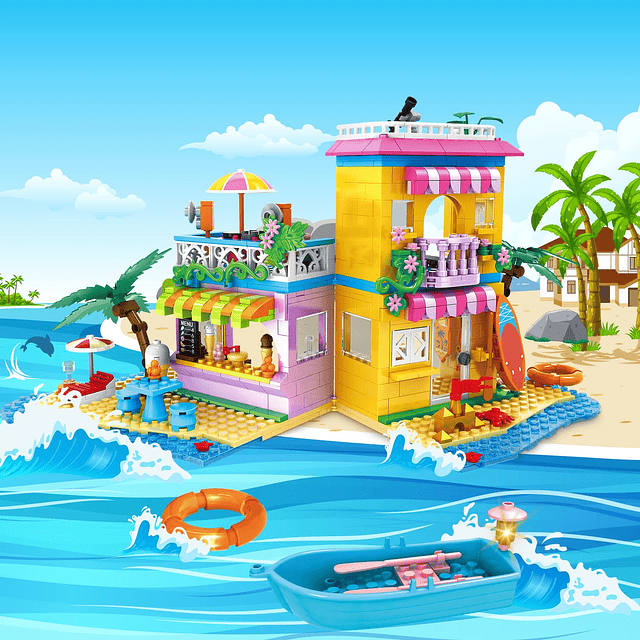 Juego de construcción de casa de playa – Villa junto al mar,