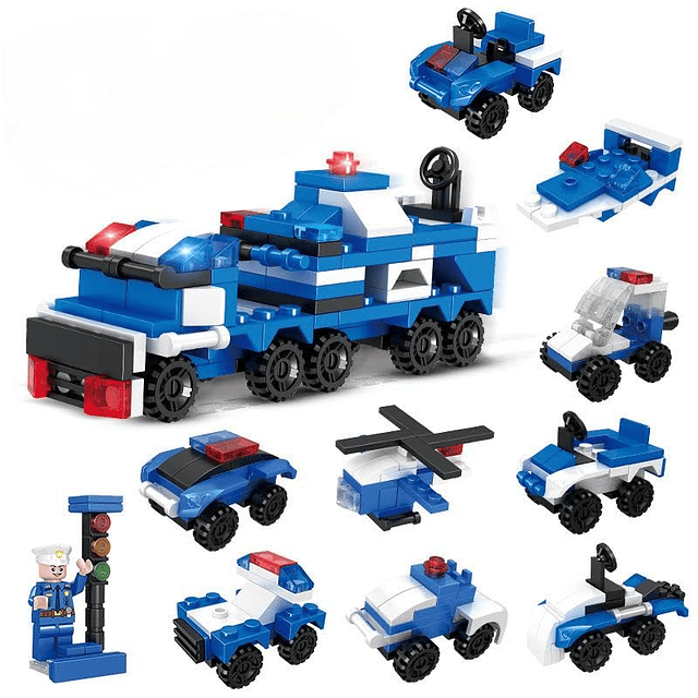 City Fire Car Police Mobile Command Center Truck Blocks Set,