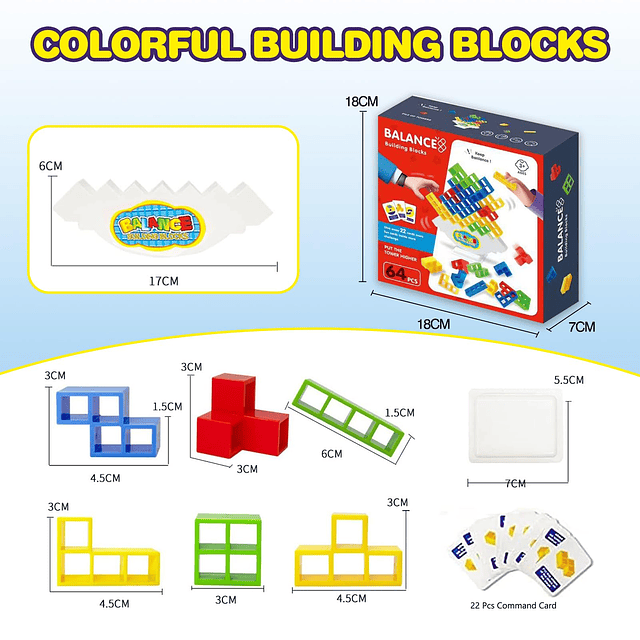 Tower Balance Juego de bloques apilables 64 piezas Pila de a