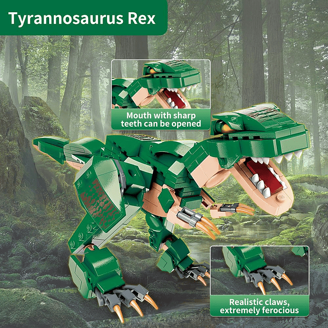 Bloques de construcción de juguete de dinosaurio 3 en 1 para