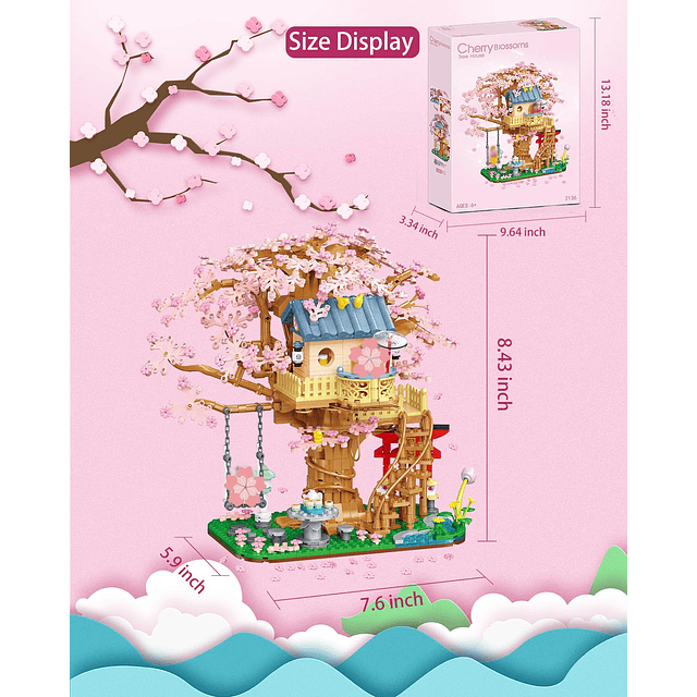 Juego de construcción de casa de árbol de cerezo en flor, ki