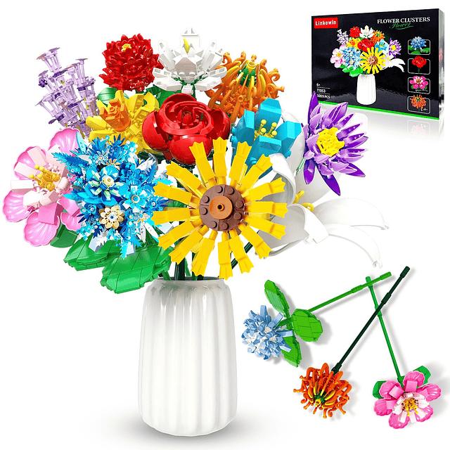 Juego de construcción de ramo de flores, 1009 piezas, decora