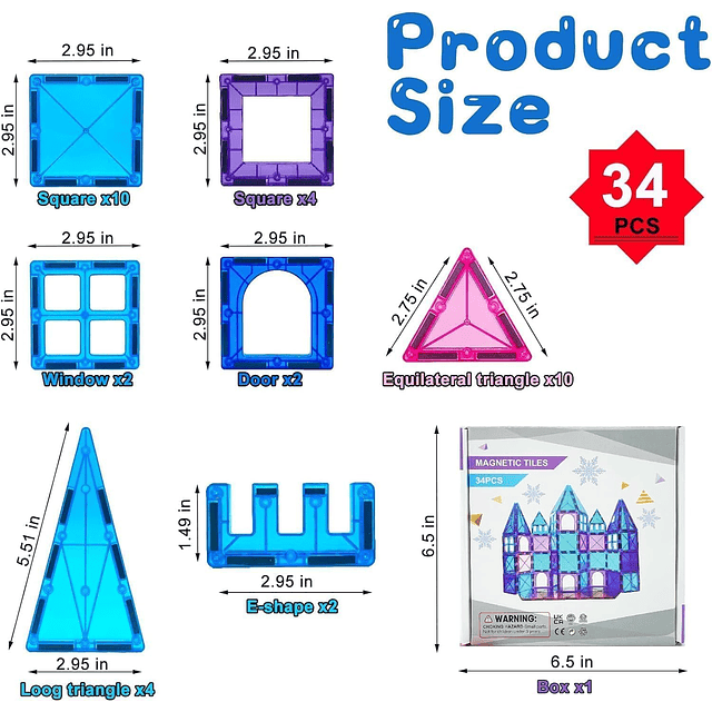 Bloques de construcción magnéticos 34 piezas Azulejos magnét