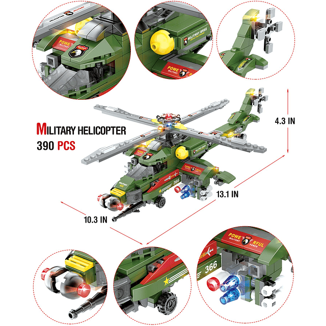 Juego de bloques de construcción de helicóptero militar arti