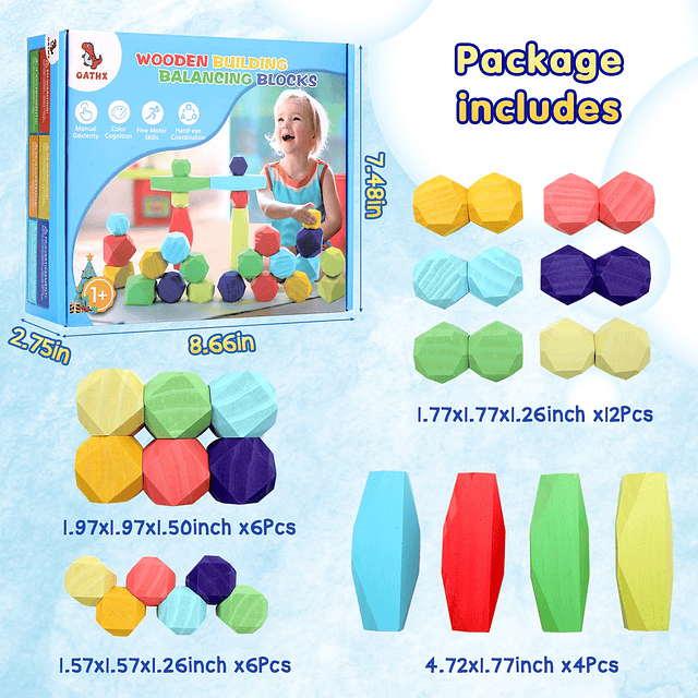 Montessori Toys Bloques de madera para niños de 1 a 3 años,