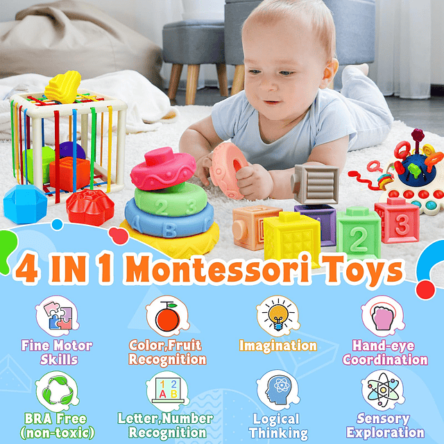 Juguetes Montessori para bebés de 6 a 12 meses, juguetes par