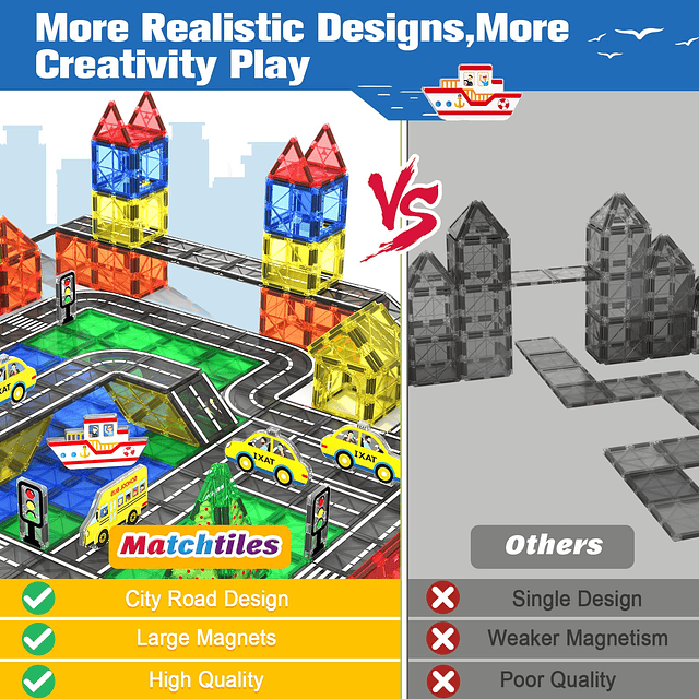 Juego de caminos de azulejos magnéticos con autos para niños