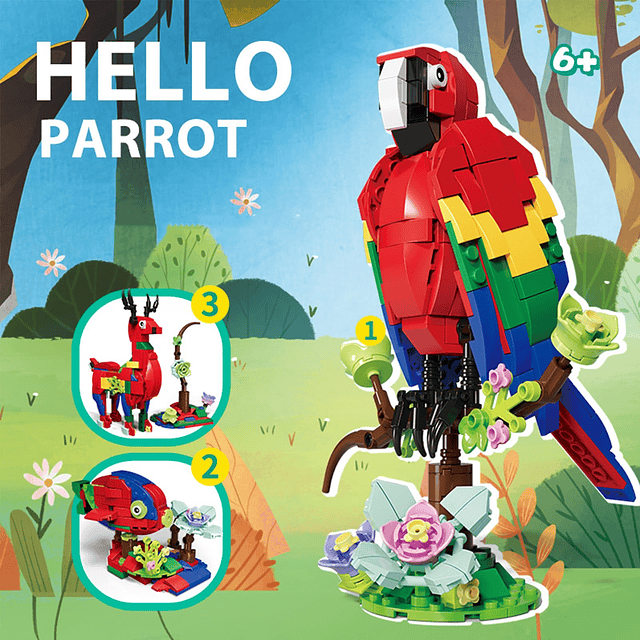 Parrot Flower Building Block Toy - Juguete transformador 3 e