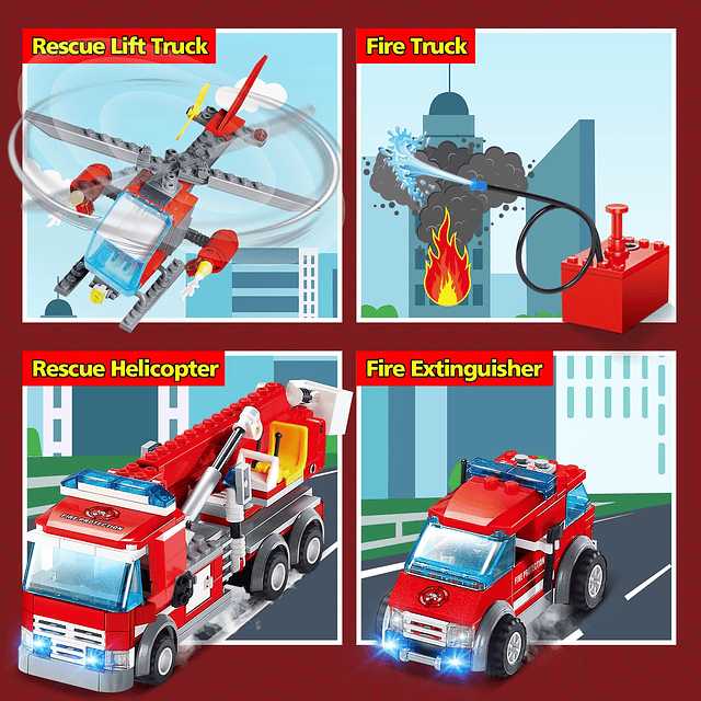 City Fire Station Building Set - 775 PCS Fire Rescue Helicop